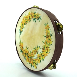 Pandeira de pino marrón, 8 pares de ferreñas manuais douradas e coiro impreso con toxo - Imaxe 1