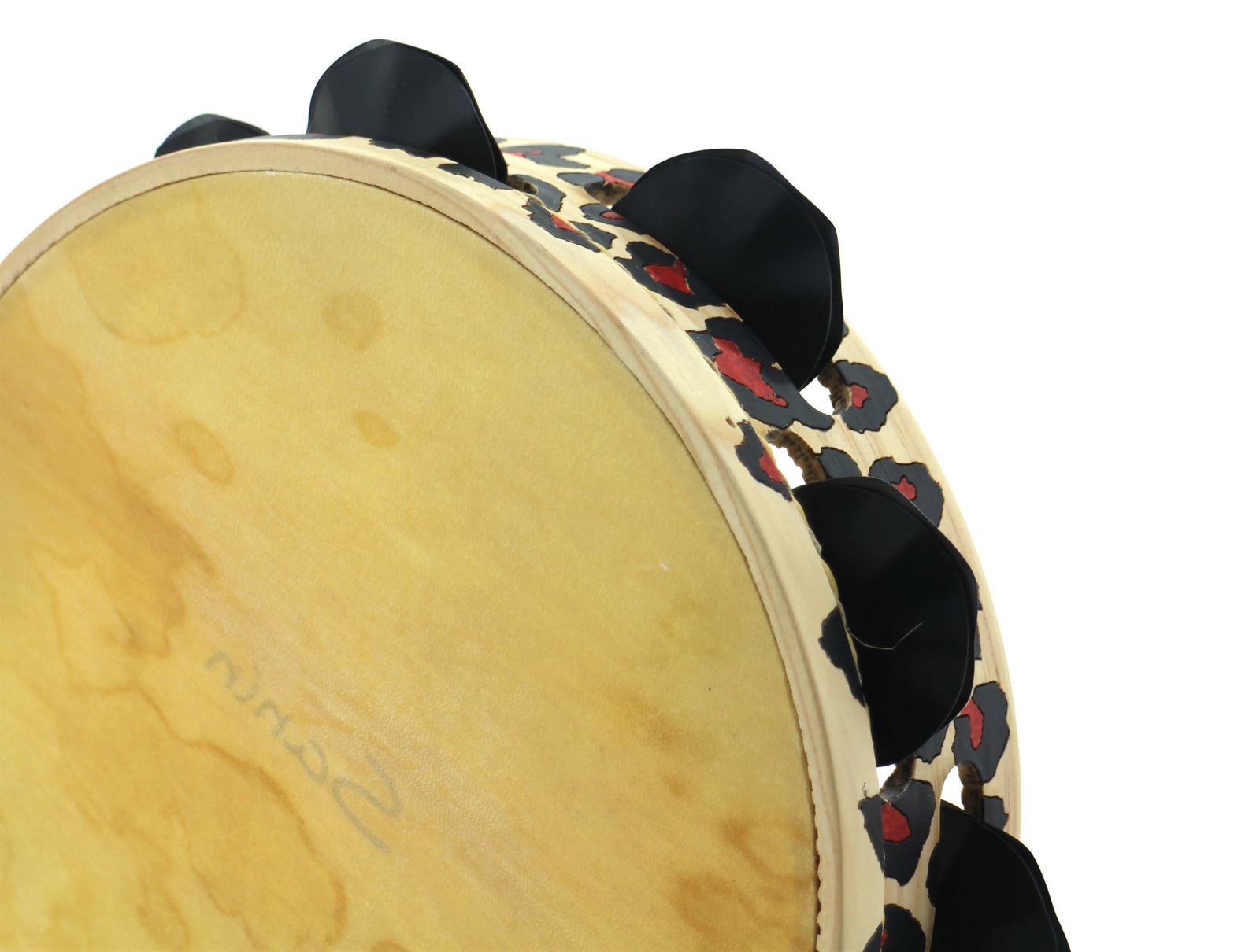 Pandeireta 9 pares con decorado de leopardo e ferreñas manuais temperadas negras - Imaxe 1