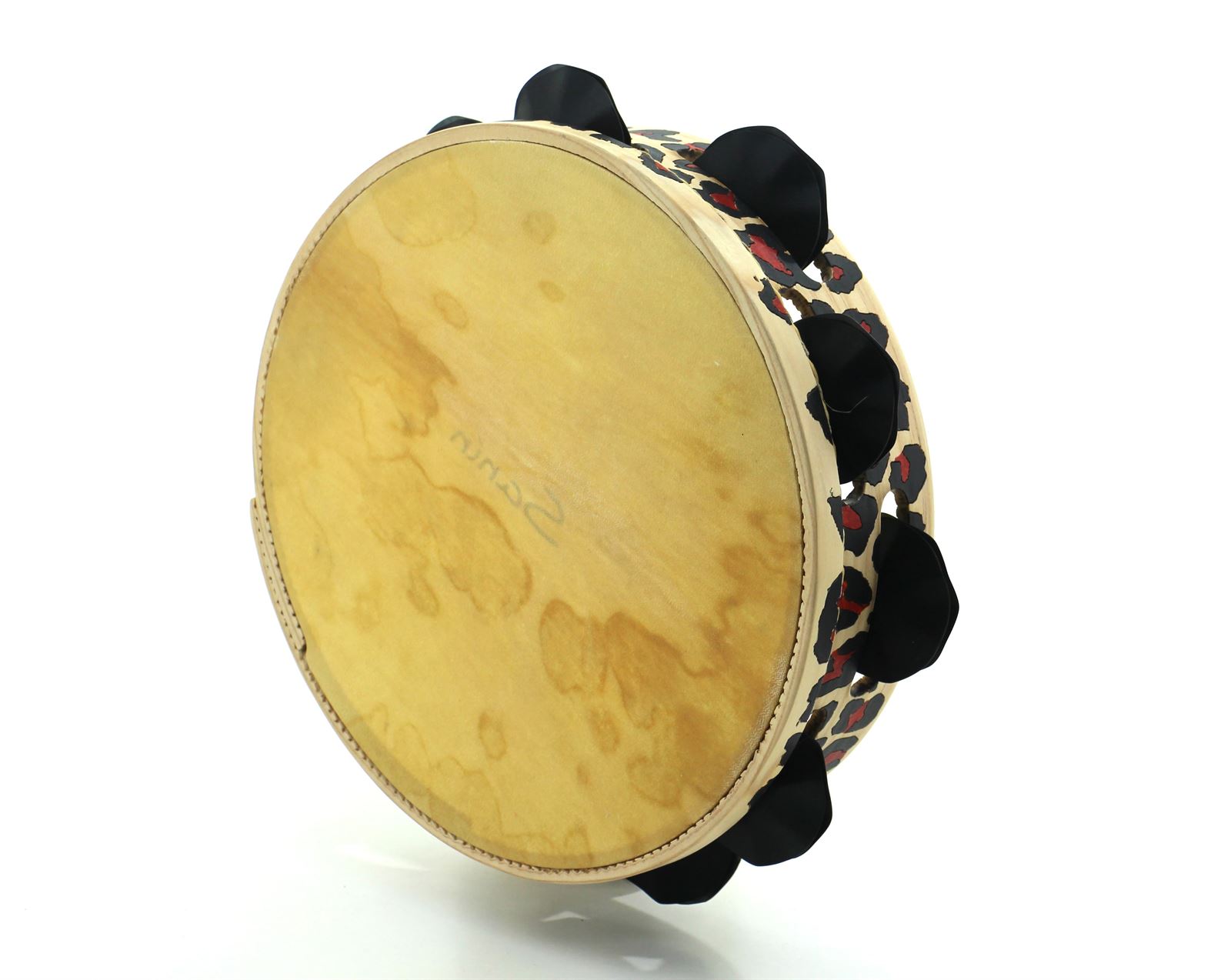 Pandeireta 9 pares con decorado de leopardo e ferreñas manuais temperadas negras - Imaxe 2