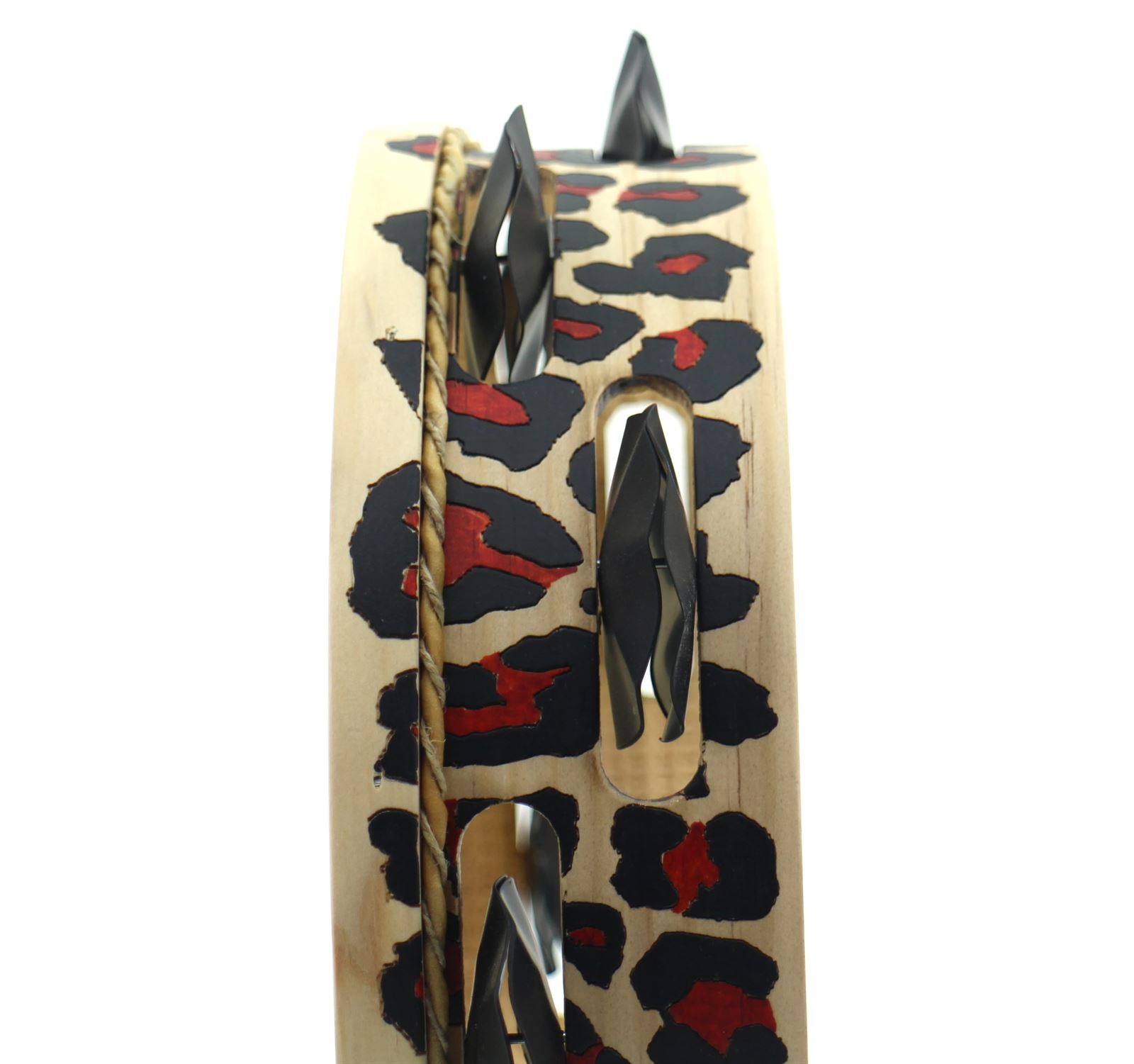 Pandeireta 9 pares con decorado de leopardo e ferreñas manuais temperadas negras - Imaxe 3