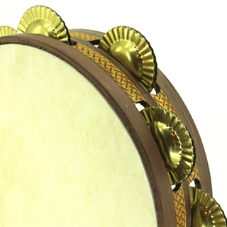 Pandeireta 9 pares marrón con trenzado celta dourado e ferreñas tradicionais douradas - Imaxe 2