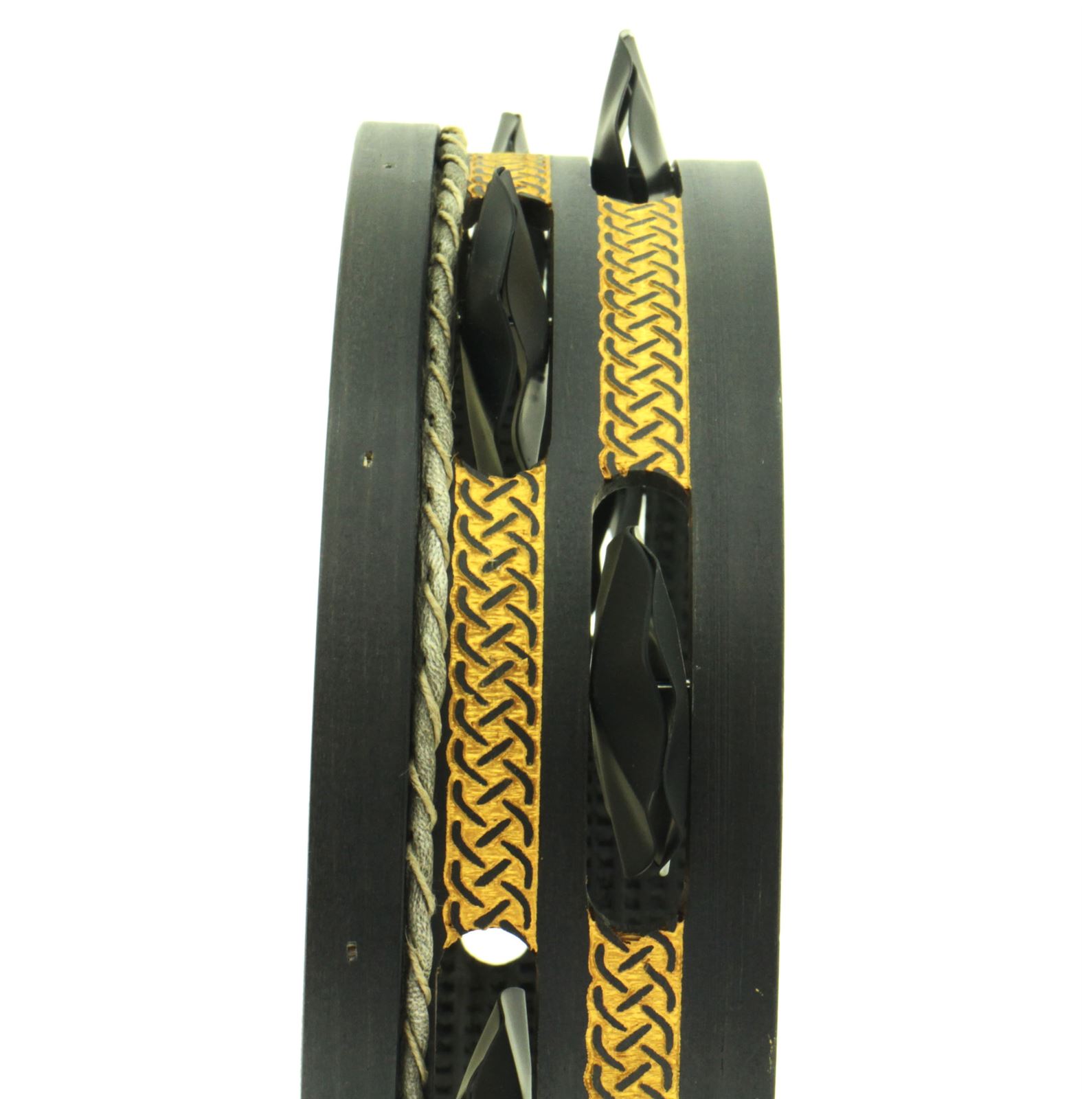 Pandeireta 9 pares negra con trenzado celta dourado e ferreñas manuais temperadas negras - Imaxe 1