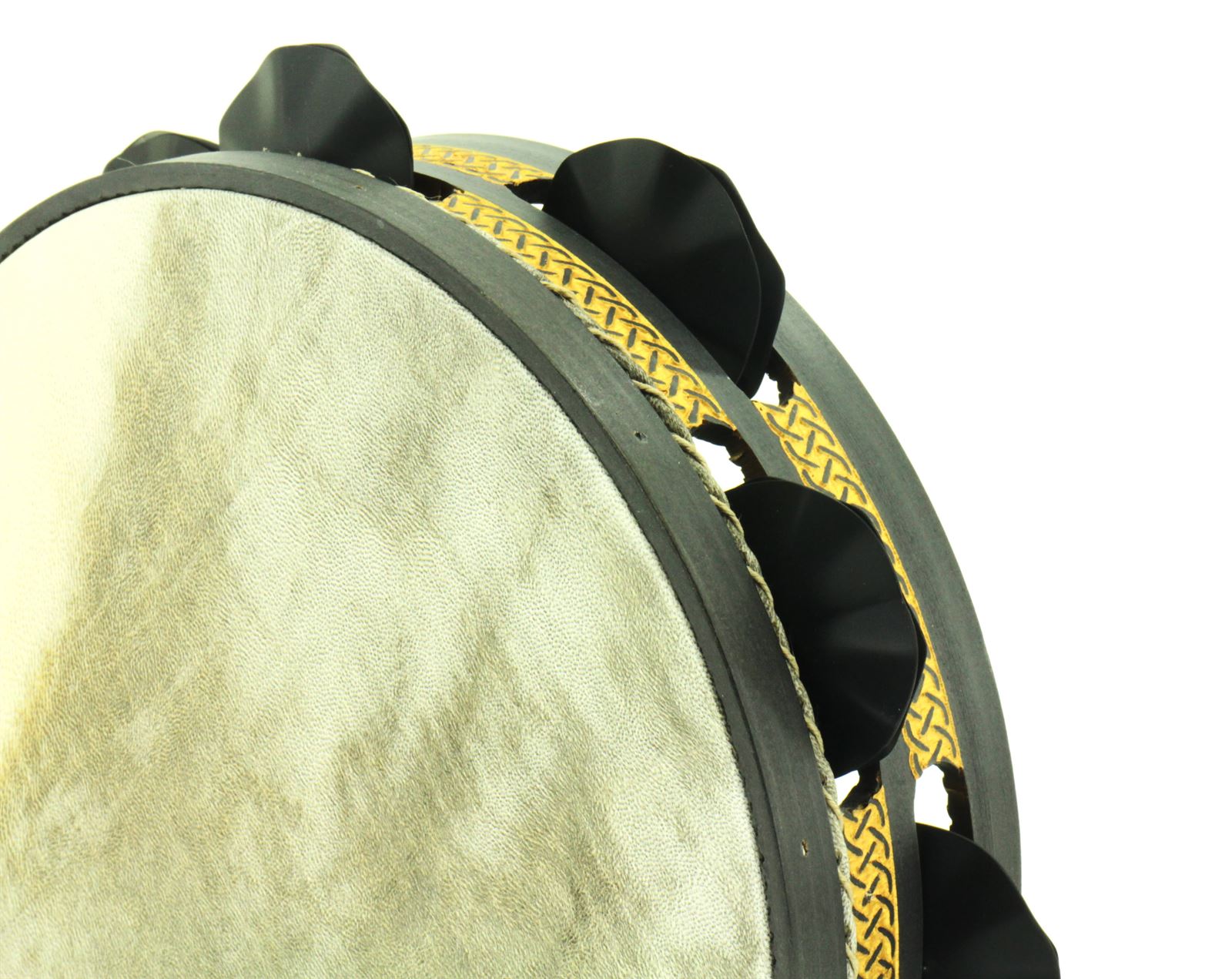 Pandeireta 9 pares negra con trenzado celta dourado e ferreñas manuais temperadas negras - Imaxe 2