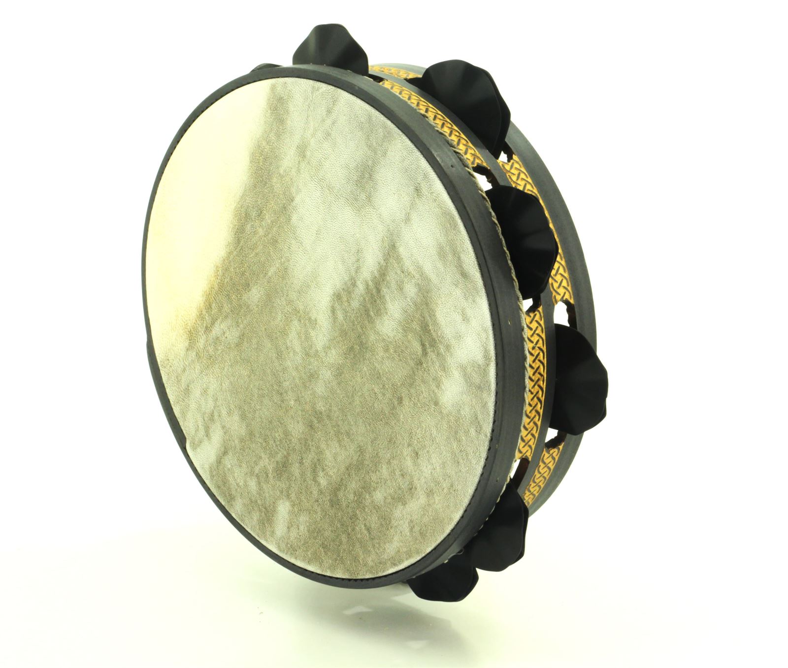 Pandeireta 9 pares negra con trenzado celta dourado e ferreñas manuais temperadas negras - Imaxe 3