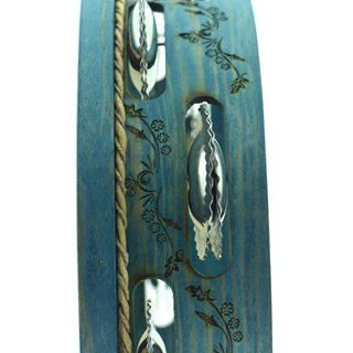 Pandeireta azul de 9 pares con decorado de flores e bolboretas - Imaxe 1