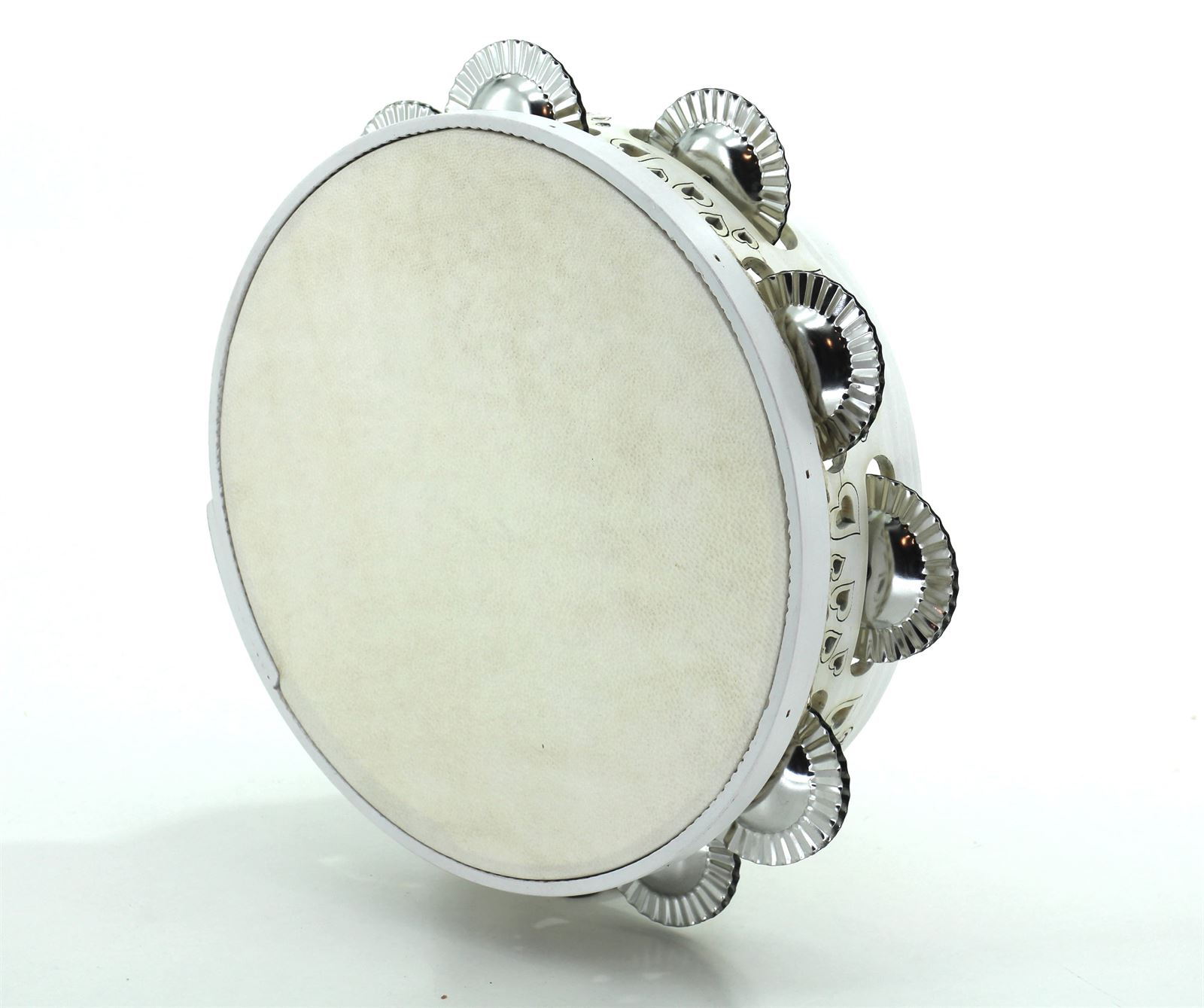 Pandeireta blanca de 9 pares de ferreñas tradicionais con decorado de corazóns - Imaxe 3