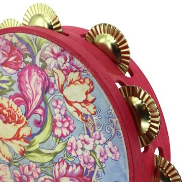 Pandeireta de 9 pares de ferreñas tradicionais douradas e parche decorado Leilía - Imaxe 1