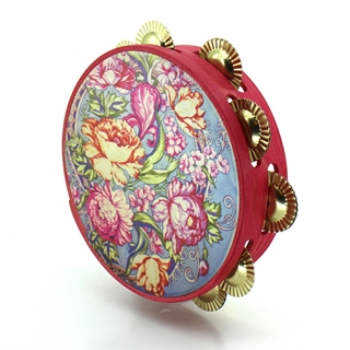 Pandeireta de 9 pares de ferreñas tradicionais douradas e parche decorado Leilía - Imaxe 2