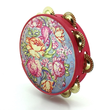 Pandeireta de 9 pares de ferreñas tradicionais douradas e parche decorado Leilía - Imaxe 2