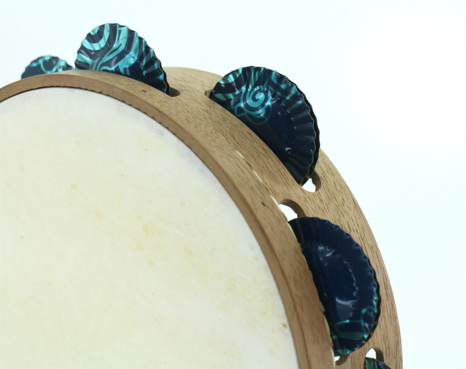 Pandeireta de nogueira 9 pares de ferreñas tradicionais de lata de marmelo coa parte azul - Imaxe 1