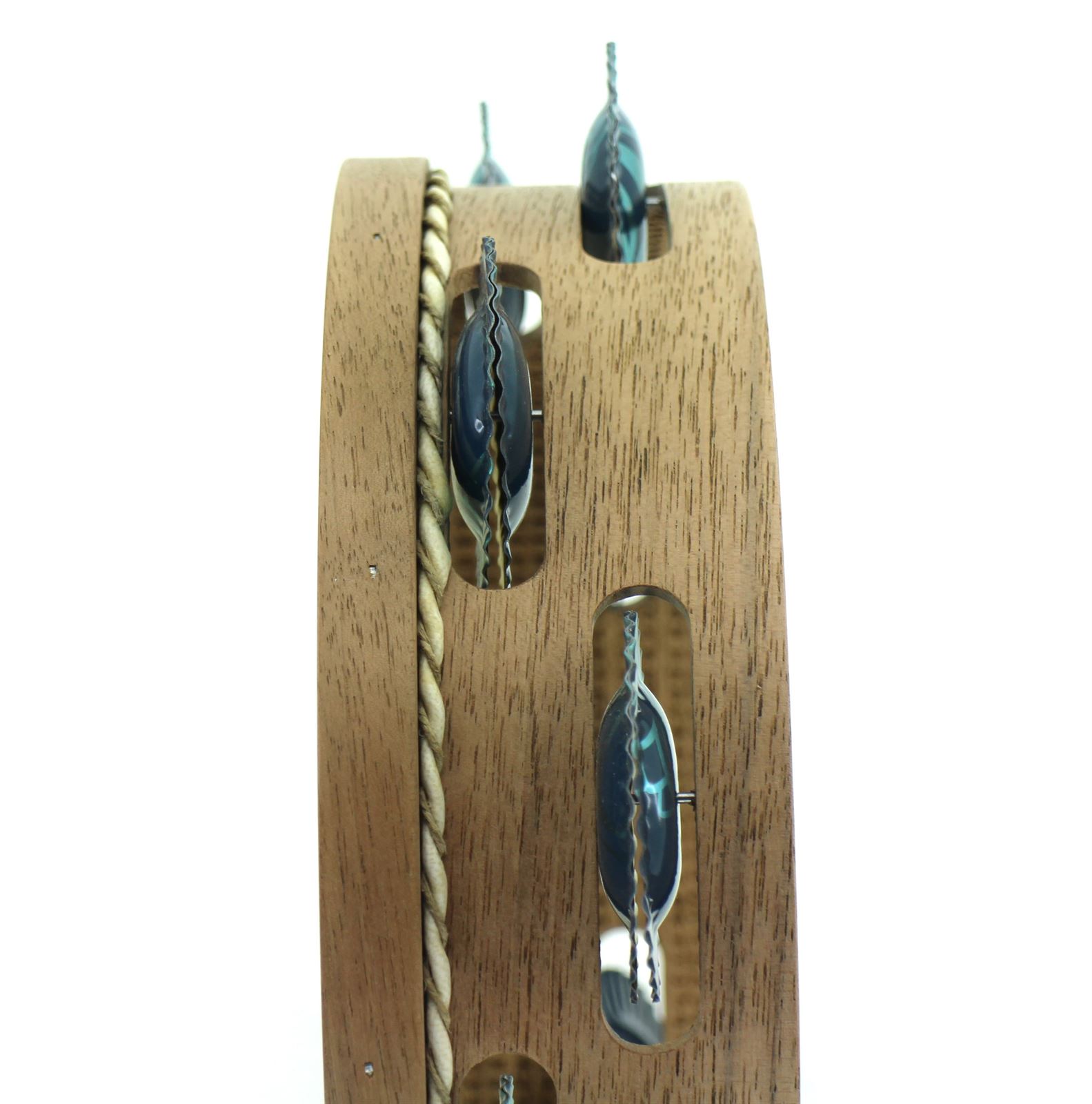 Pandeireta de nogueira 9 pares de ferreñas tradicionais de lata de marmelo coa parte azul - Imaxe 3