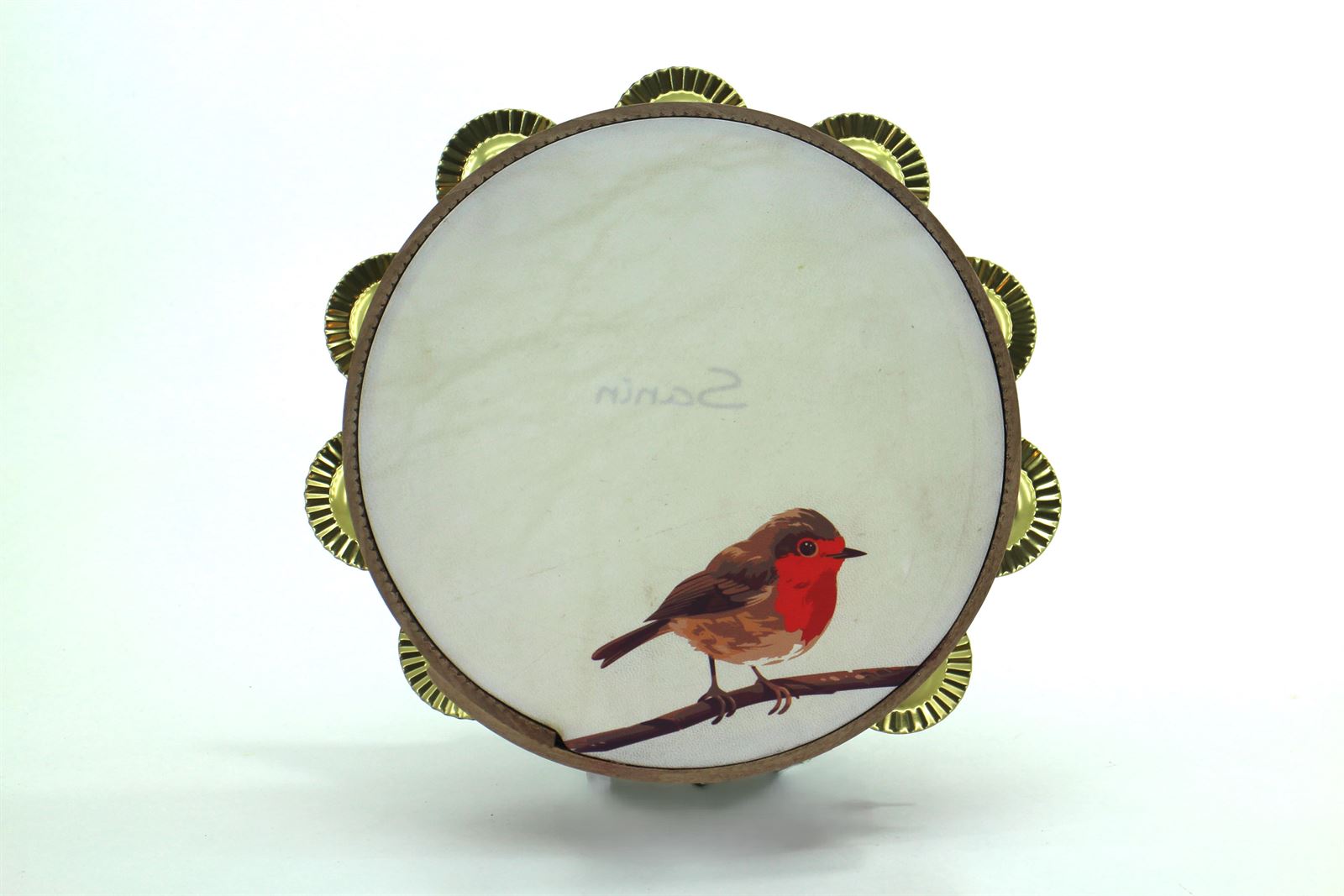 Pandeireta de nogueira ilustrada con paporrubio e ferreñas tradicionais douradas - Imaxe 2