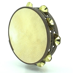 Pandeireta marrón de 9 pares de ferreñas manuais douradas decorada con cenefa - Imaxe 2