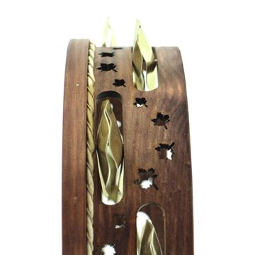 Pandeireta marrón de 9 pares de ferreñas manuais douradas e decorada con follas de pradairo - Imaxe 1