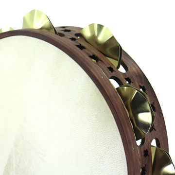 Pandeireta marrón de 9 pares de ferreñas manuais douradas e decorada con follas de pradairo - Imaxe 2