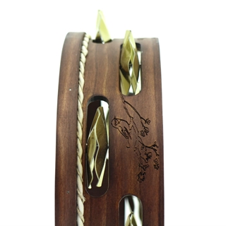 Pandeireta marrón de 9 pares de ferreñas manuais douradas e decorada con paporrubios - Imaxe 1