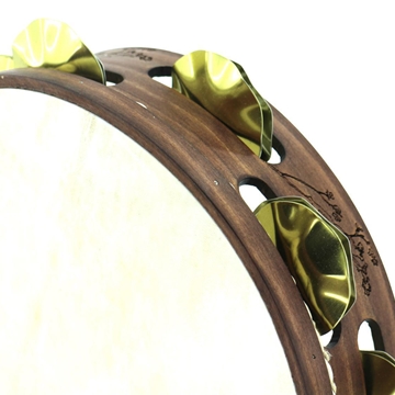 Pandeireta marrón de 9 pares de ferreñas manuais douradas e decorada con paporrubios - Imaxe 2