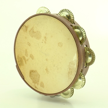 Pandeireta marrón de 9 pares de ferreñas tradicionais douradas con parche rústico - Imaxe 2