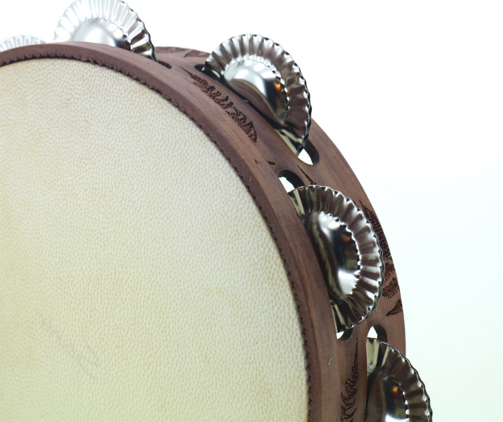 Pandeireta marrón de 9 pares decorada con fentos - Imaxe 1