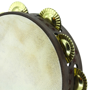 Pandeireta marrón de 9 pares decorada con follas de vide - Imaxe 1