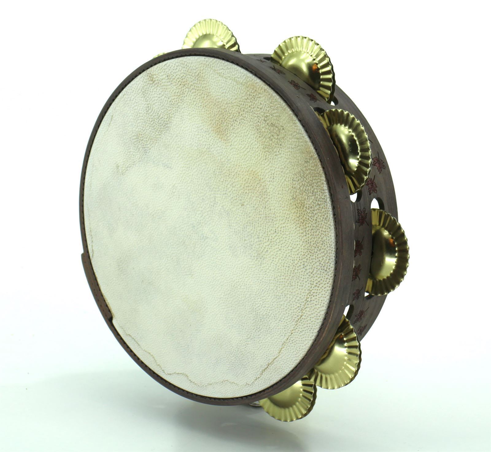 Pandeireta marrón de 9 pares decorada con follas de vide - Imaxe 2