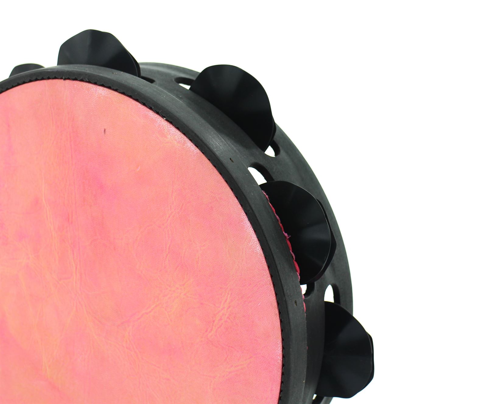 Pandeireta negra de 9 pares de ferreñas manuais negras e parche rosa - Imaxe 1