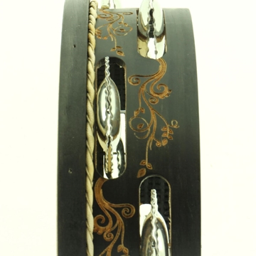 Pandeireta negra de 9 pares decorada con flores modernistas - Imaxe 1