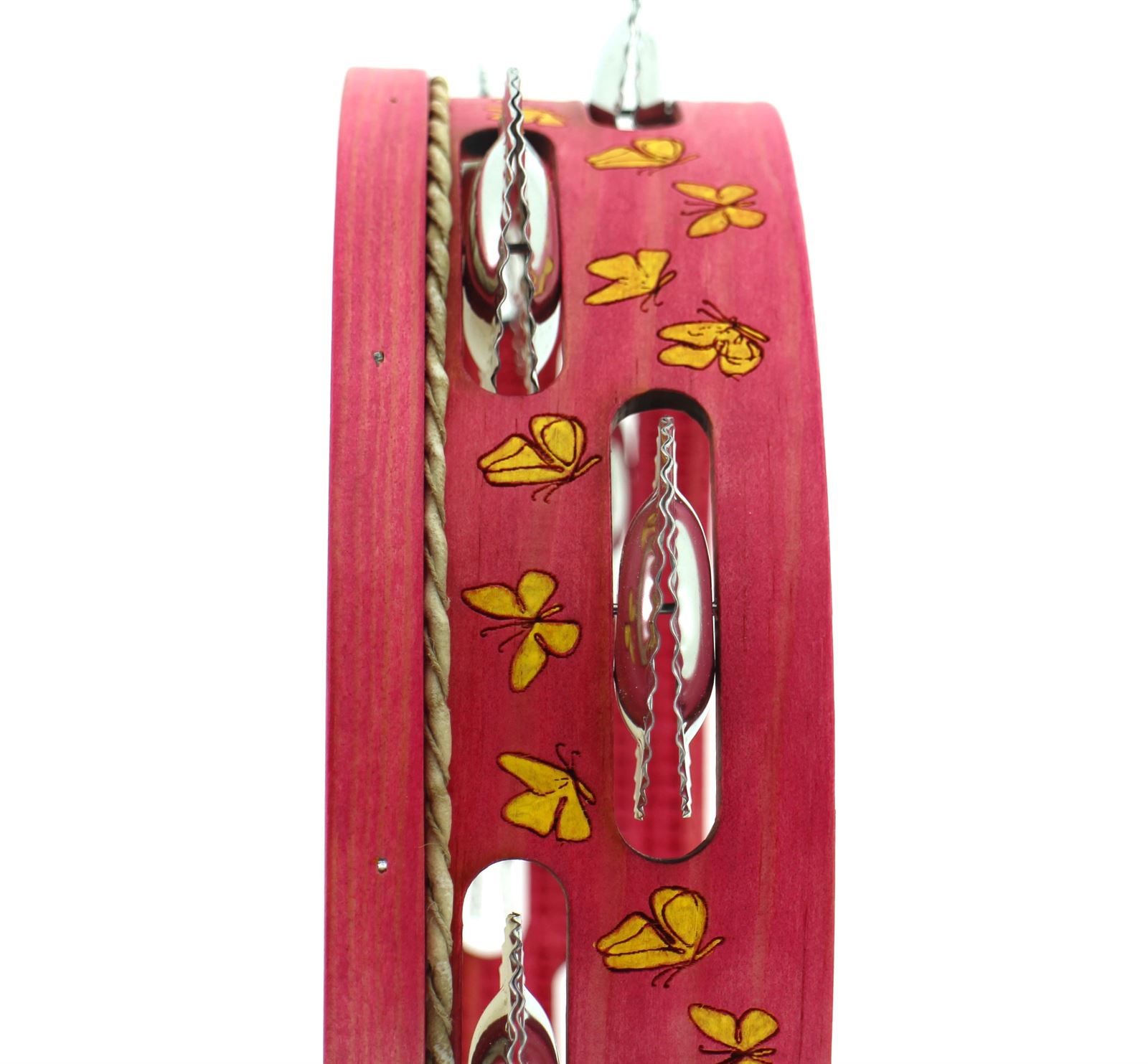 Pandeireta rosa de 9 pares con decorado bolboretas amarelas - Imaxe 1