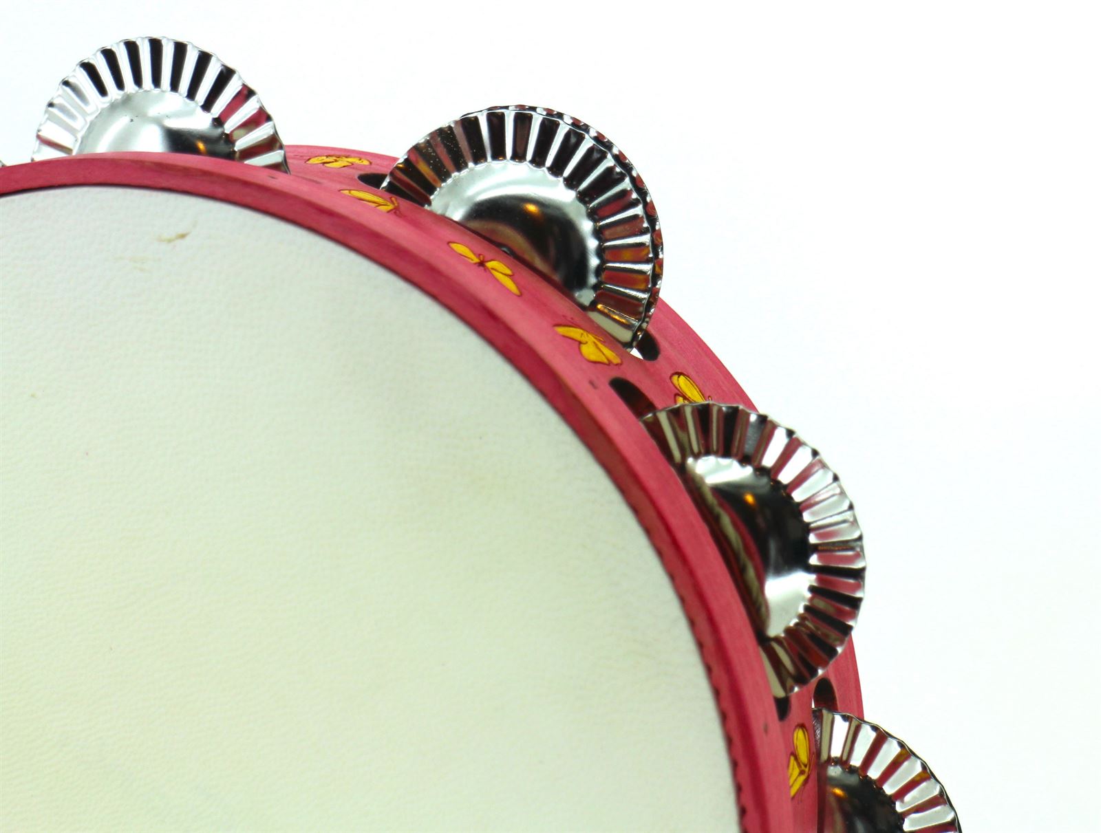 Pandeireta rosa de 9 pares con decorado bolboretas amarelas - Imaxe 2