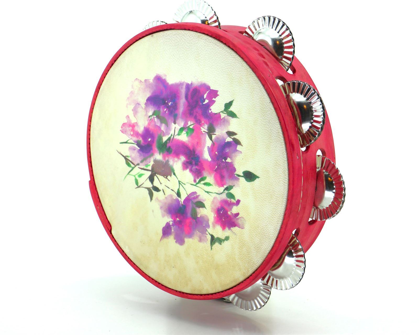 Pandeireta rosa de 9 pares con ilustración de flores violetas - Imaxe 1