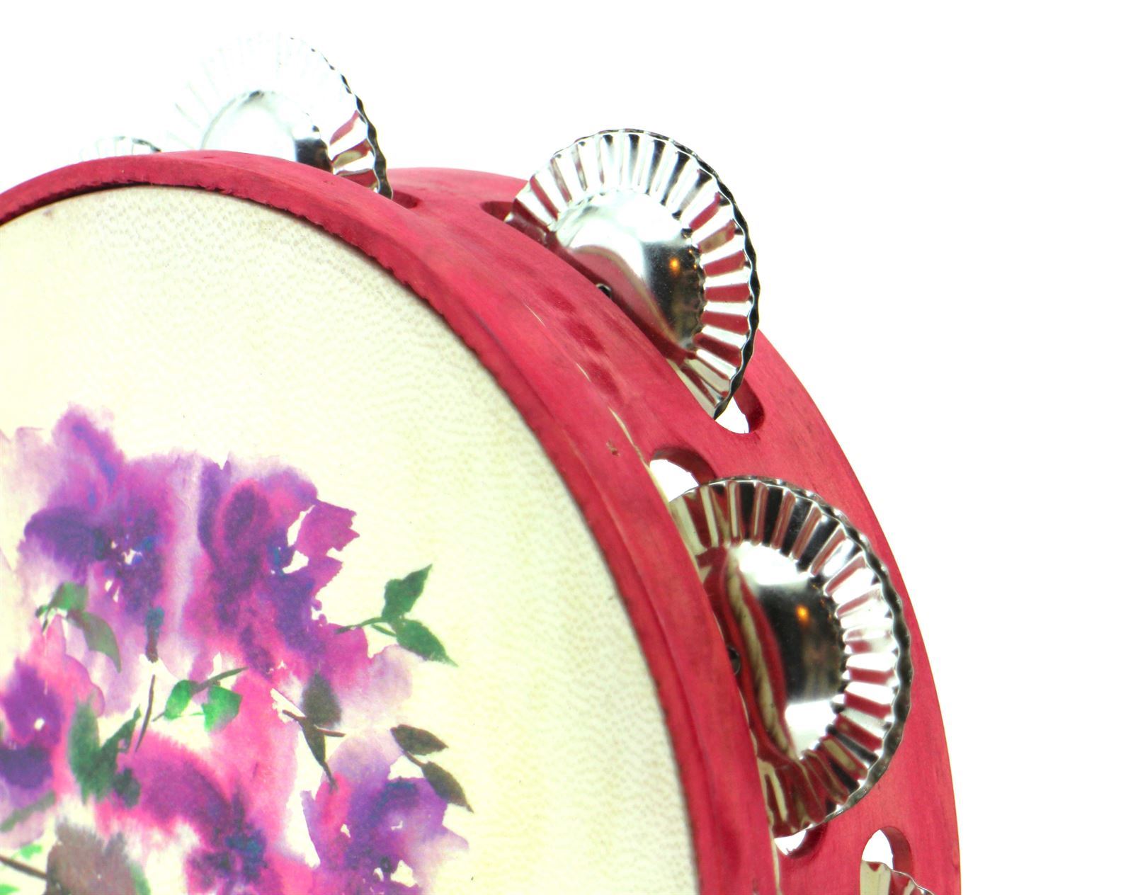 Pandeireta rosa de 9 pares con ilustración de flores violetas - Imaxe 2