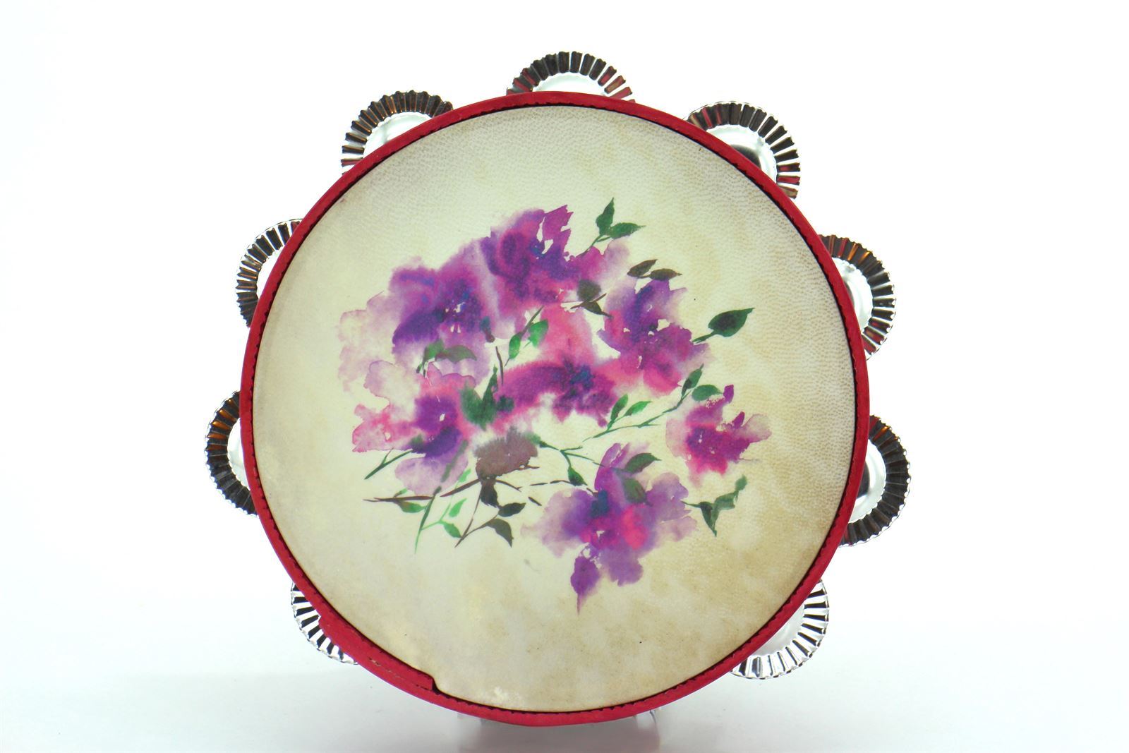 Pandeireta rosa de 9 pares con ilustración de flores violetas - Imaxe 3