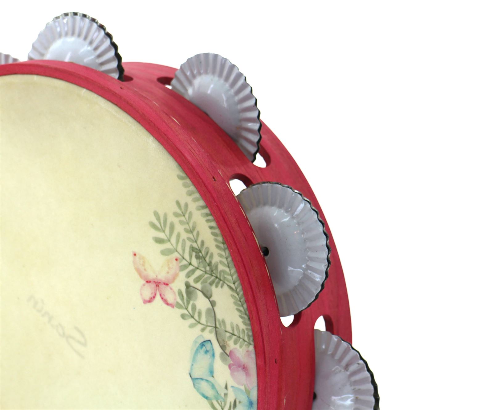 Pandeireta rosa de 9 pares de ferreñas tradicionais en branco e ilustración de bolboretas - Imaxe 2