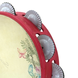 Pandeireta rosa de 9 pares de ferreñas tradicionais en branco e ilustración de bolboretas - Imaxe 2