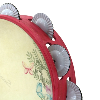 Pandeireta rosa de 9 pares de ferreñas tradicionais en branco e ilustración de bolboretas - Imaxe 2