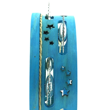 Pandeireta tradicional de 7 pares de ferreñas azul decorada con estrelas - Imaxe 1