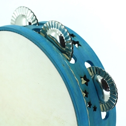 Pandeireta tradicional de 7 pares de ferreñas azul decorada con estrelas - Imaxe 2