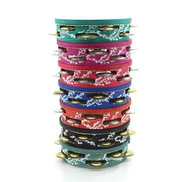 Pandeireta tradicional de 9 pares de cor con flores brancas - Imaxe 1