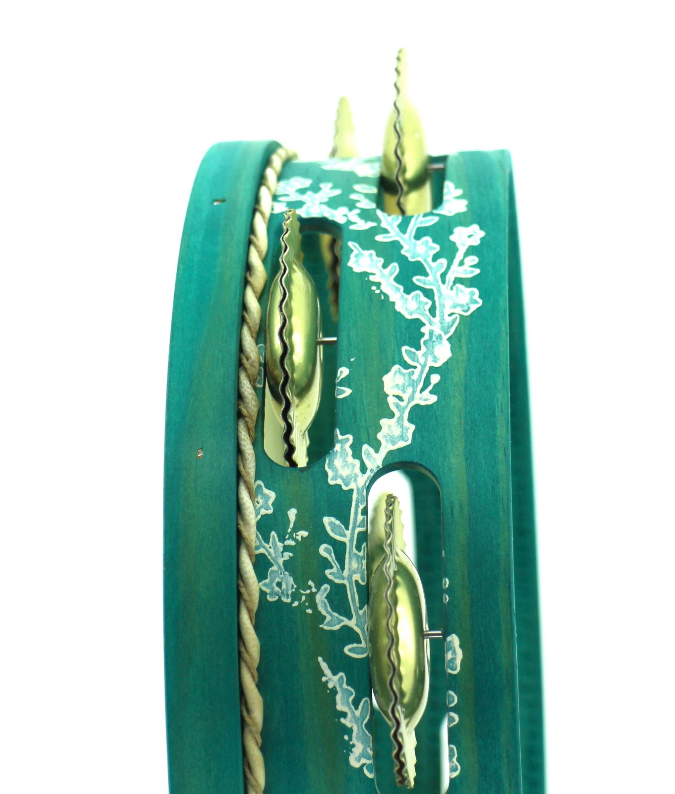 Pandeireta tradicional de 9 pares de cor con flores brancas - Imaxe 5