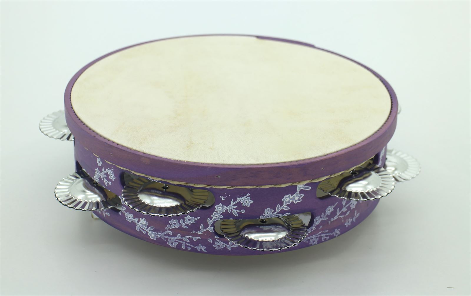 Pandeireta tradicional de 9 pares de cor con flores brancas - Imaxe 10