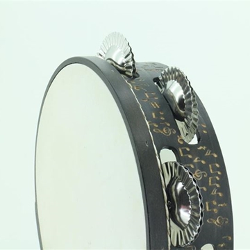 PANDEIRETA TRADICIONAL DE 9 PARES DE FERREÑAS DECORADA CON NOTAS MUSICAIS EN NEGRO - Imaxe 1