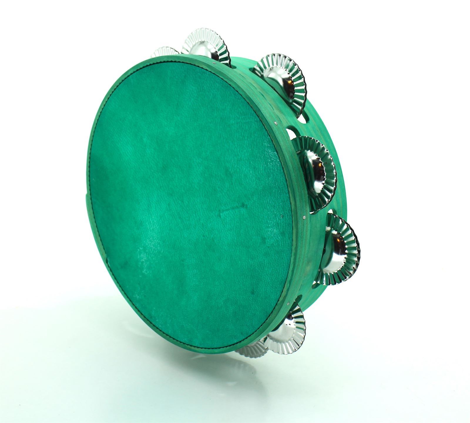 Pandeireta tuquesa de 9 pares de ferreñas co coiro tinguido de turquesa - Imaxe 2