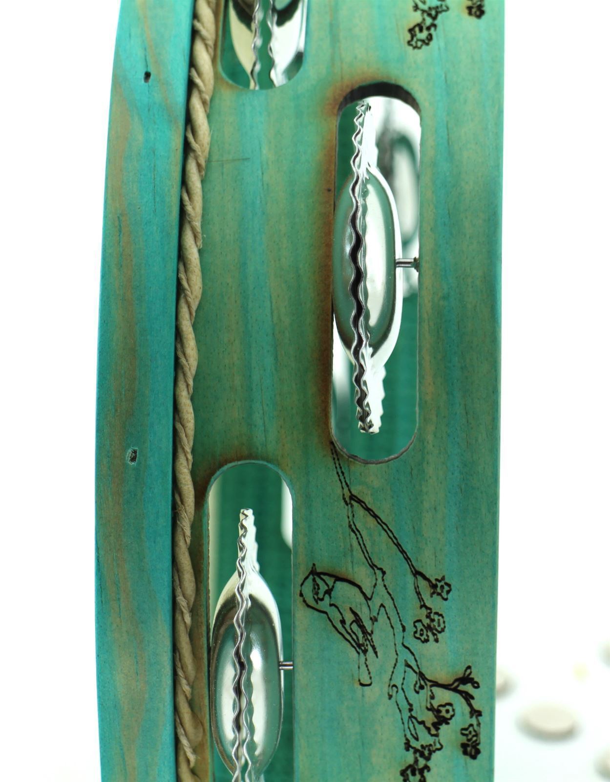 Pandeireta turquesa de 9 pares decorada con paporrubios - Imaxe 2
