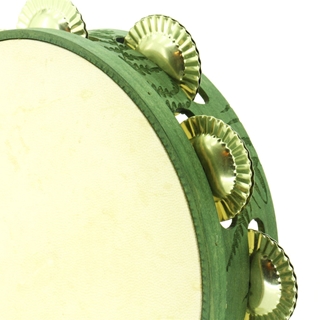 Pandeireta verde botella de 9 pares decorada con fentos e ferreñas tradicionais douradas - Imaxe 2