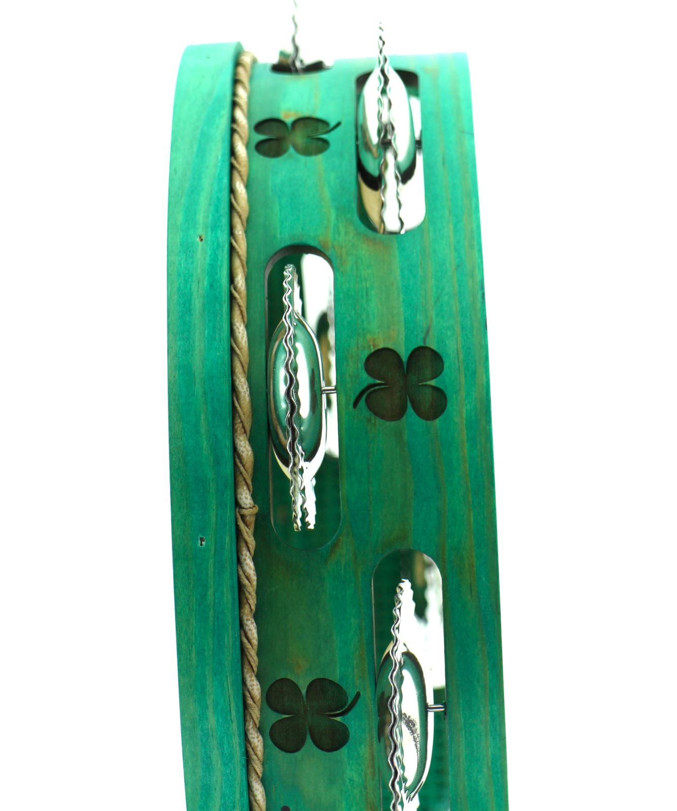 Pandeireta verde de 9 pares decorada con trevos - Imaxe 3