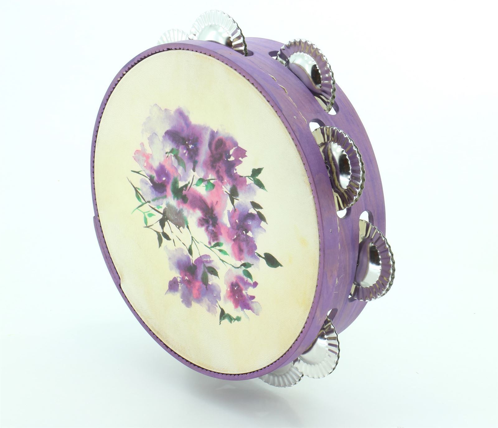 Pandeireta violeta de 9 pares ilustrada con flores violetas - Imaxe 2