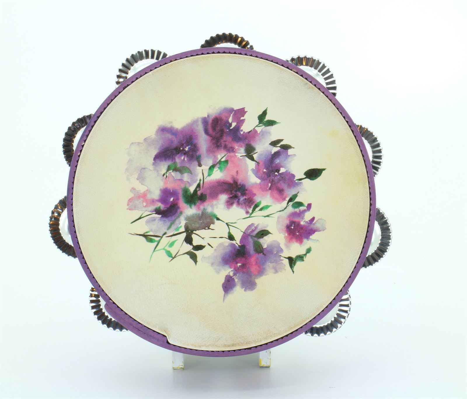 Pandeireta violeta de 9 pares ilustrada con flores violetas - Imaxe 3
