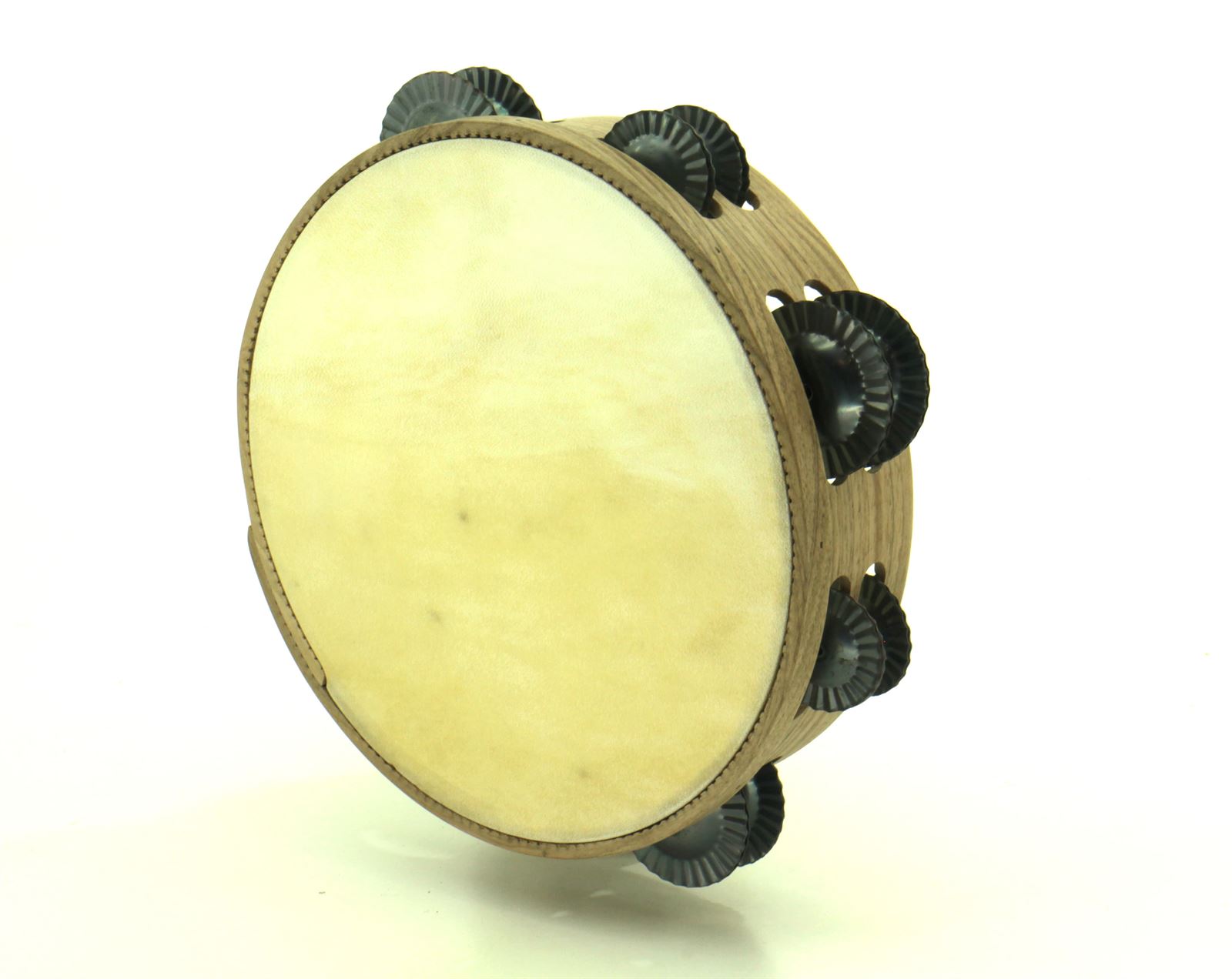 Pandero vasco de 14 pares en nogal sonajas tradicionales templadas - Imaxe 2