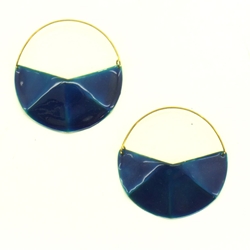 Pendentes de latón dourado de media ferreña manual con esmaltado azul - Imaxe 2