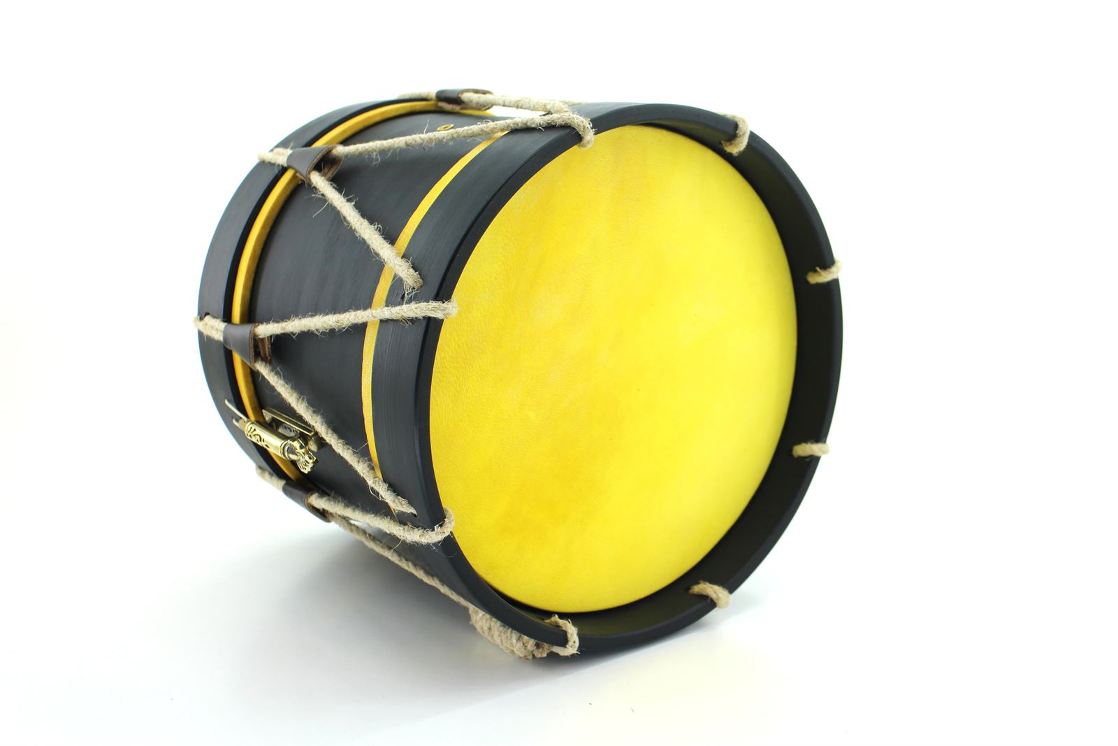 TAMBORIL DE 10" DE PINO DE COR NEGRO E COIRO AMERELO - Imaxe 2